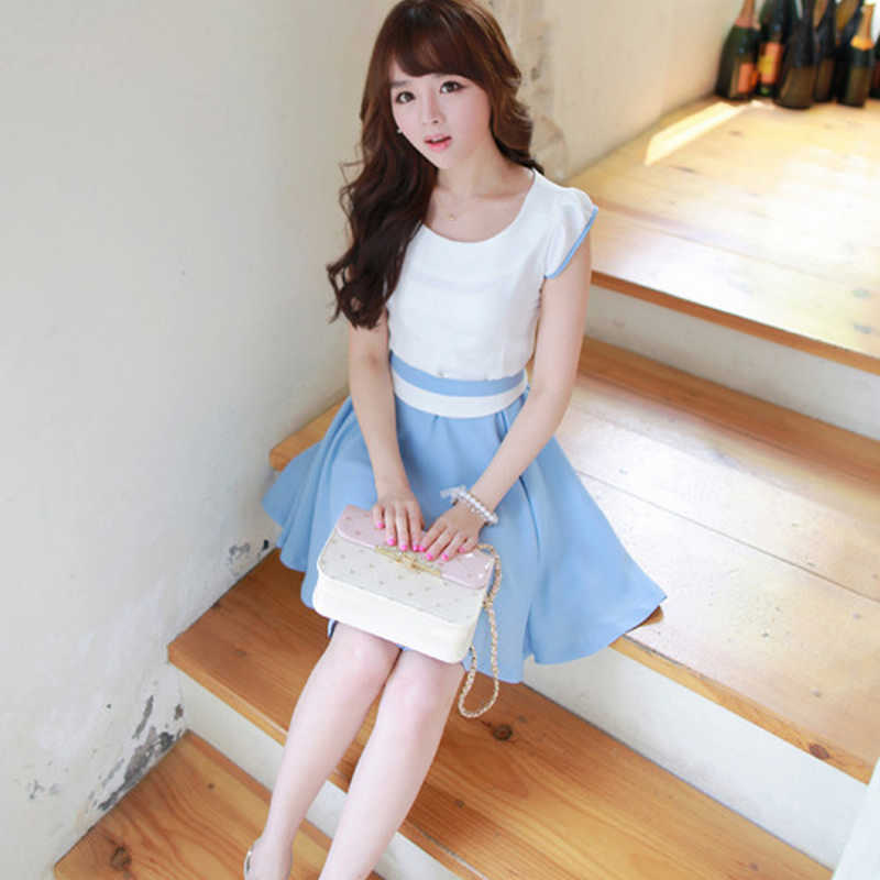 新款时尚甜美韩版女装 清纯可爱公主裙雪纺裙 收腰连衣裙子送腰带