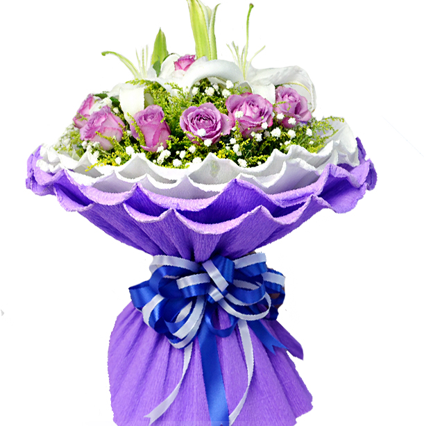 19枝紫色玫瑰白色百合2支送女朋友老婆宣城鲜花同城速递宣城花店