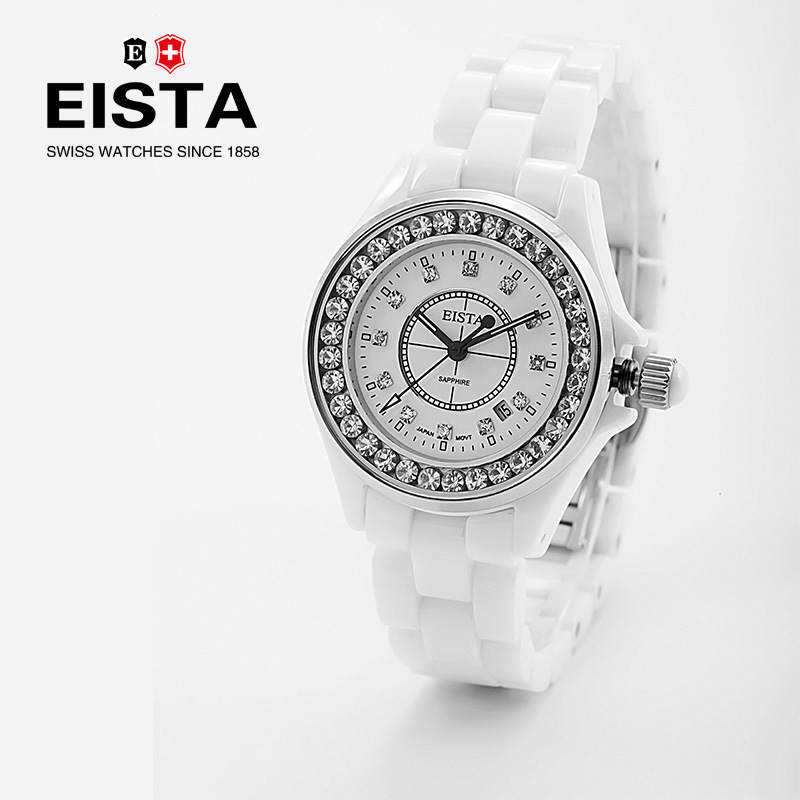 正品瑞士手表 EISTA亚时达 陶瓷女士手表学生女表 3106
