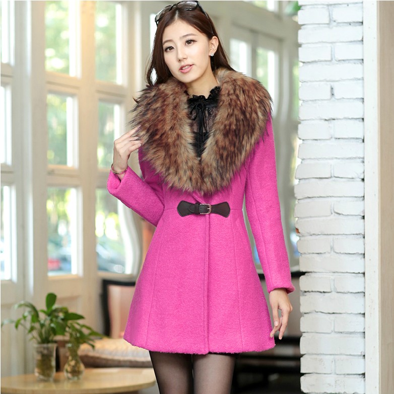 2013秋冬款外套 韩版新款女装呢子大衣大 毛领中长款羊毛毛呢大衣