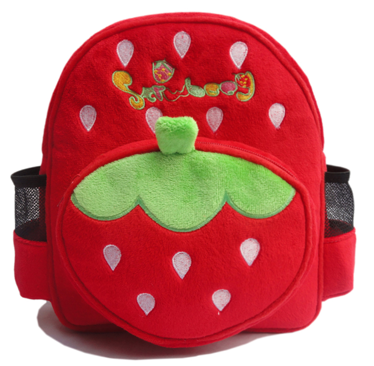 包邮红色草莓卡通毛绒双肩包包女儿童 可爱幼儿园开学必备书包