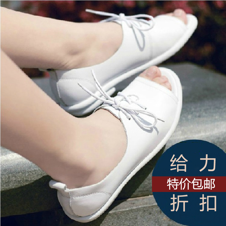 2015春夏平跟鱼嘴鞋平底简约休闲韩版女中学生防滑凉鞋白色护士鞋
