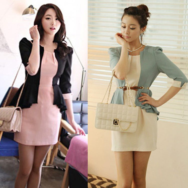 20133新款韩国品质假两件套燕尾式OL风气质优雅连衣裙