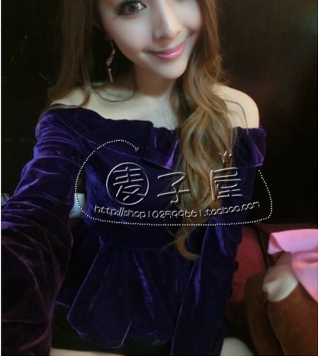 2013新款韩版潮修身打底衫外套长袖T恤金丝绒性感上衣一字领