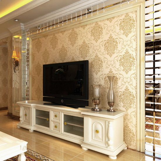 长沙墙纸欧式风格大马士革无纺布客厅电视机背景卧室床头壁纸