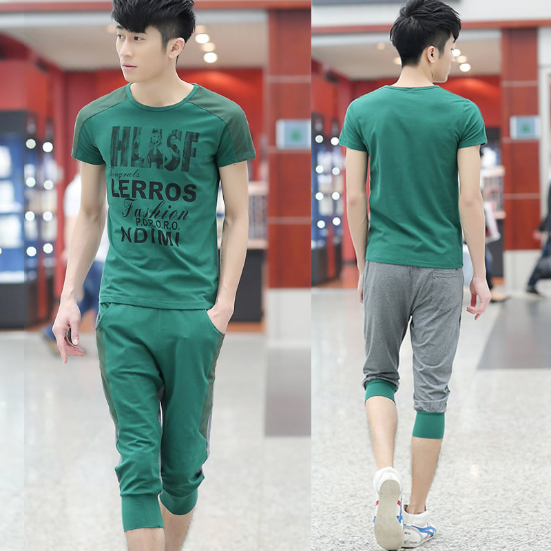 夏季短袖男T恤男士运动休闲套装新款潮流学生韩版修身纯棉运动服