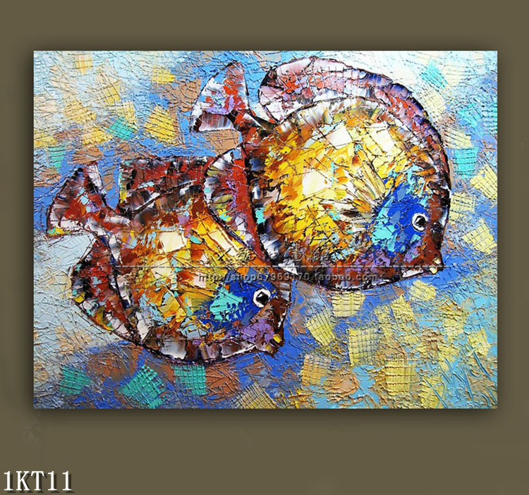 X艺术馆 精品热带鱼无框画 油画 高档挂画 壁画 鱼画手绘 1KT11