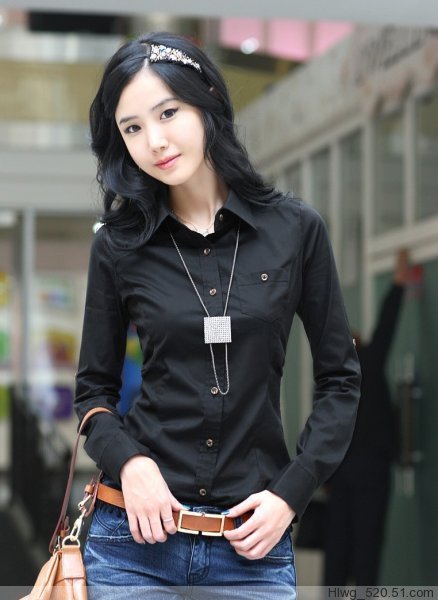 2014新款黑色修身衬衫长袖女衬衫/衬衣衬衫 女(02款)