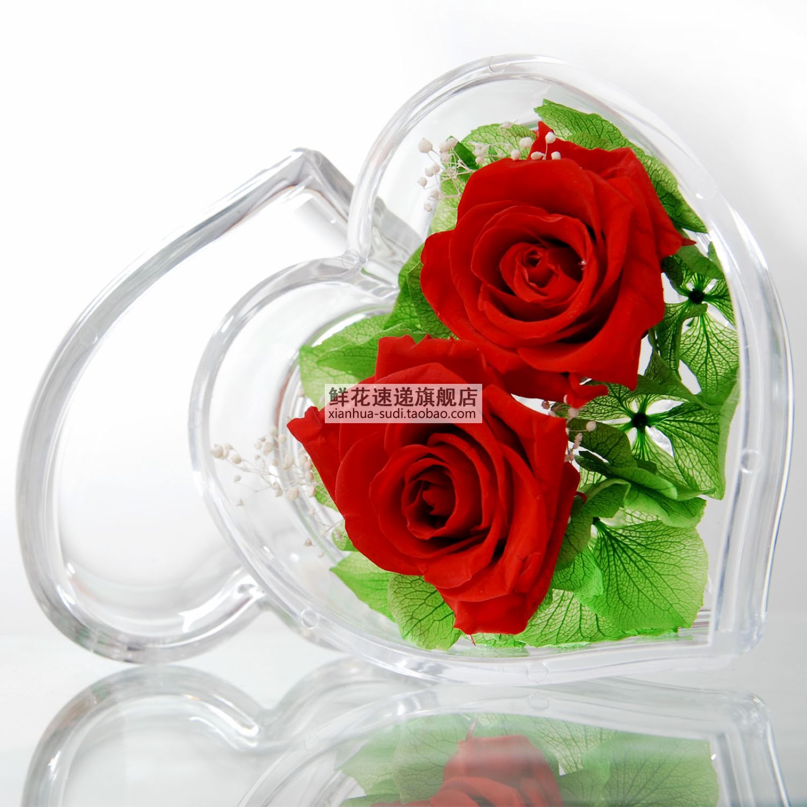 情人节礼物 心型礼盒保鲜花玫瑰花永生花 永不凋谢的玫瑰花 真花