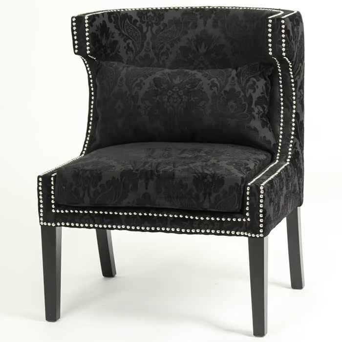 出口美国实木高脚单人沙发黑色雪尼尔沙发椅铆钉简约时尚洽谈椅