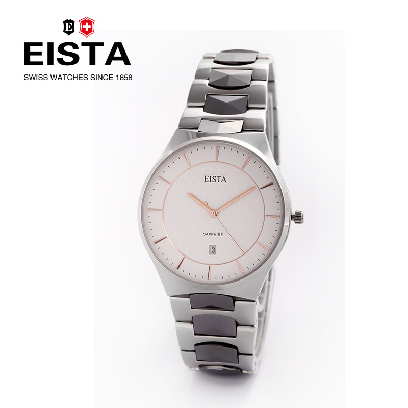 瑞士EISTA亚时达情侣手表 男士女士表商务防水男表 精钢表带3083
