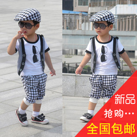 2015新款儿童套装 韩版男童夏装两件套潮宝宝童装2-3-4-5-6-7-8岁