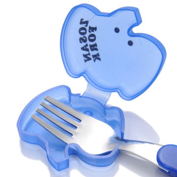 日本进口ECHO抗菌不锈钢带盖卡通环保餐叉  便携儿童餐具 环保叉