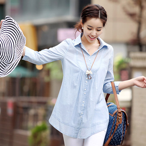 2016秋装新款女装格子白衬衣韩版修身长袖上衣休闲夏装中袖衬衫女