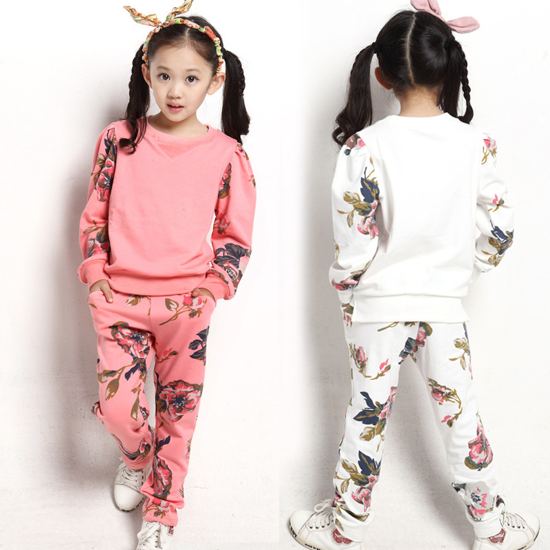 新款韩版2014春秋装中大童儿童时尚套装小孩衣服大花布休闲两件套