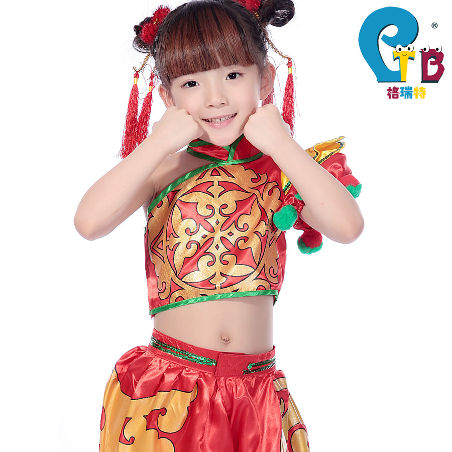 格瑞特儿童演出服六一女童民族舞舞蹈服喜庆武术服幼儿中国风套装