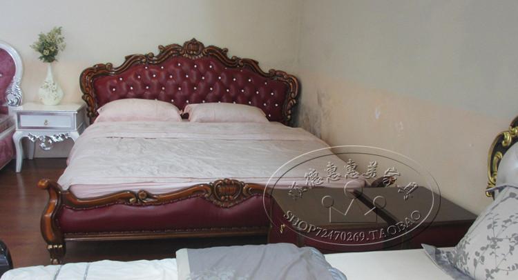 新款欧式太子床 真皮双人大床 欧式婚床 全实木雕花真皮床
