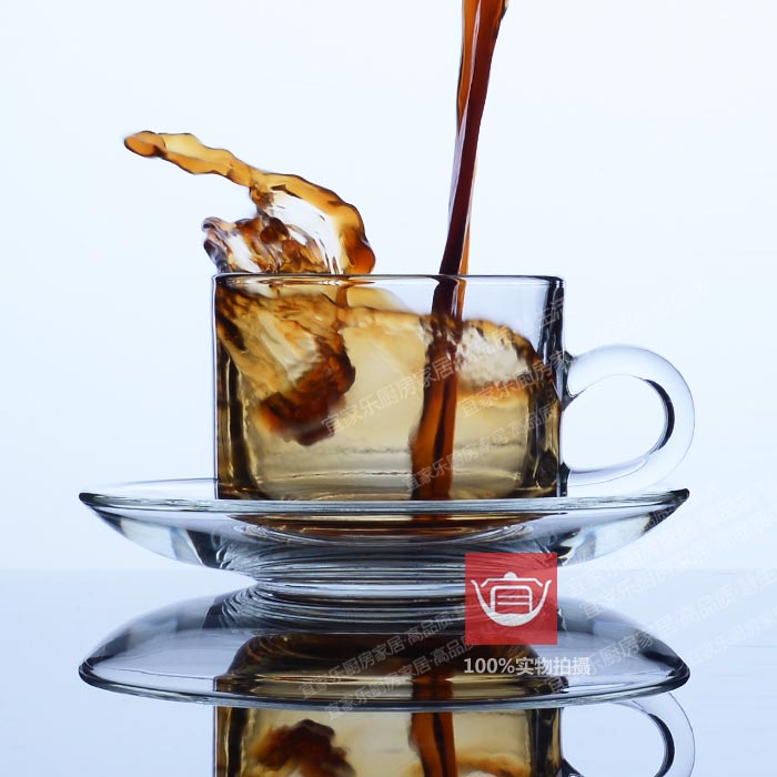 进口玻璃咖啡杯碟套装创意透明泡茶杯欧式时尚带把水杯杯架批发