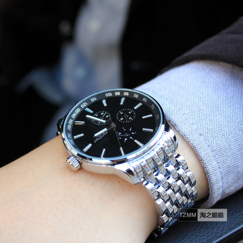 韩国时尚酷潮运动假三眼男士手表精细刻度三圈大表盘手链表时装表