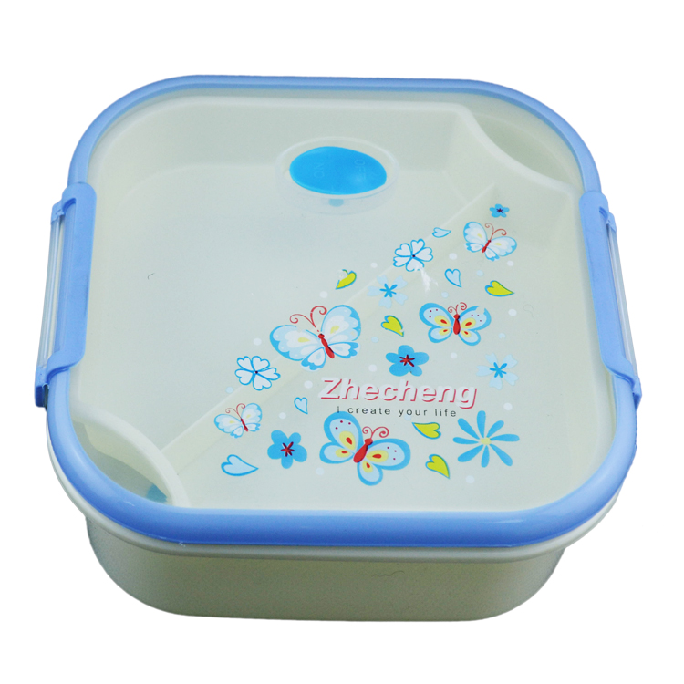 小学生儿童饭盒午餐盒 双层塑料饭盒分格 花纹便当盒 送塑料小勺