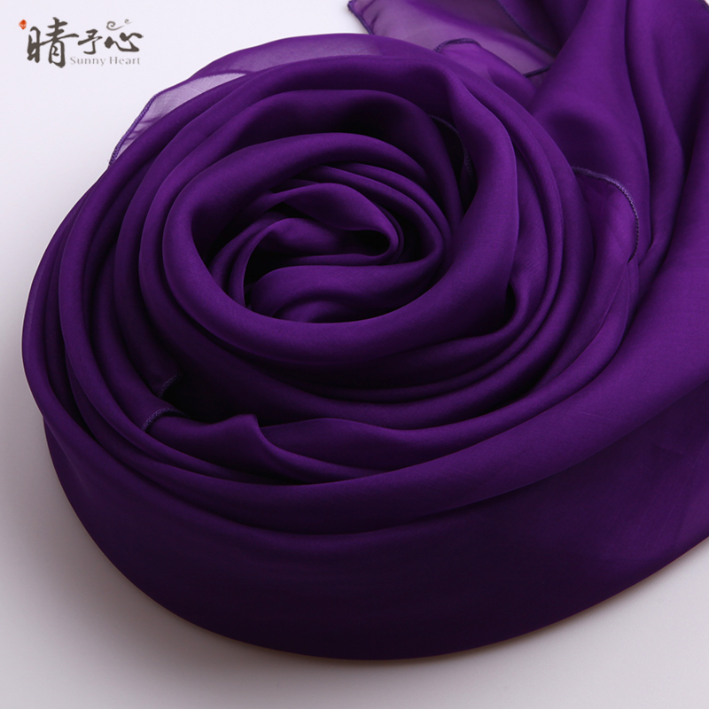 高档韩版 紫色纯色真丝丝巾 夏秋女士桑蚕丝超长宽披肩围巾 两用