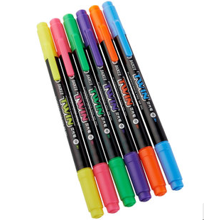 宝克荧光笔 双头水性荧光笔492 紫/橙/红/蓝/黄/绿 小双头荧光笔