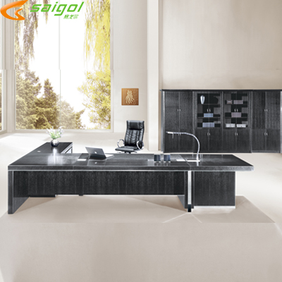 黑办公桌实木大班台现代时尚老板桌椅高档大理石总裁桌3.2-3.8米