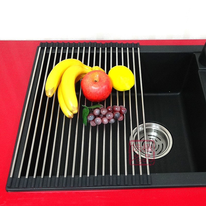 304不锈钢食品级硅胶沥水架厨房水槽沥水板可卷曲收纳JPDB4932