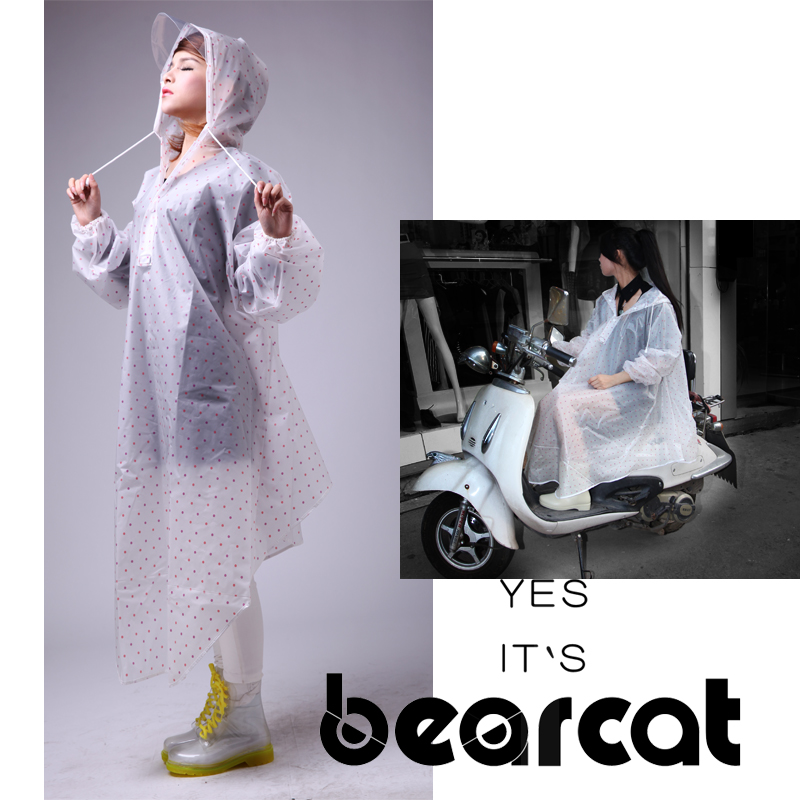 包邮bearcat 正品电瓶车摩托车自行车雨衣韩国时尚半透明女士雨披