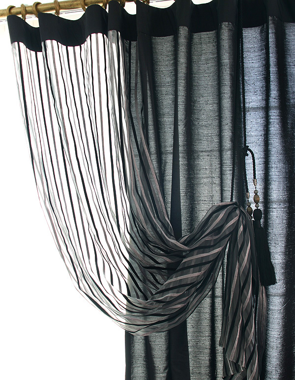 特价现代简约中式客厅阳台地中海艺术窗帘布素色落地窗条纹成品