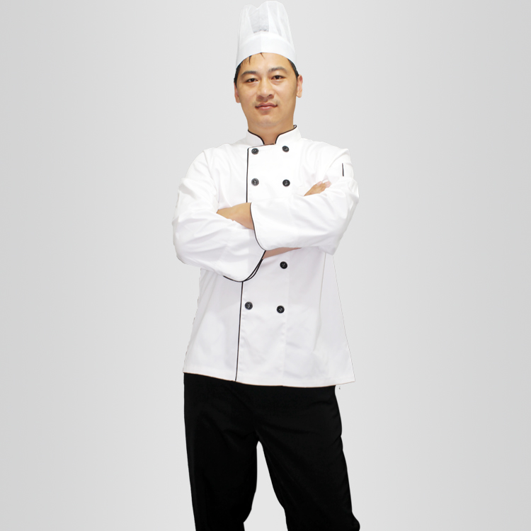 【厨师服】秋冬季长袖厨师服 酒店餐厅厨师工作服平扣厨师服长袖