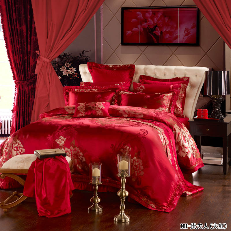 婚庆床品大红十件套结婚床上用品红色喜庆多件套韩式结婚嫁妆包邮