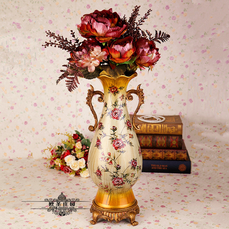 彩绘陶瓷欧式花瓶底座树脂落地客厅玻璃现代时尚田园独家