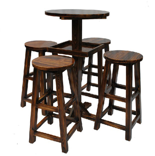 实木碳化酒吧桌椅 咖啡 吧台凳 吧台椅 吧台桌复古做旧
