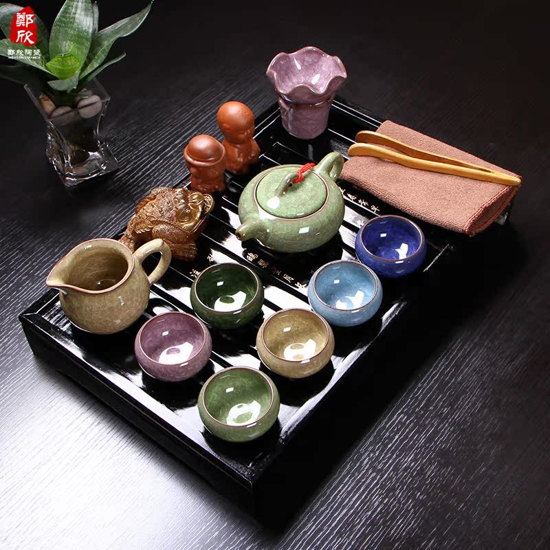 实木茶盘冰裂陶瓷特色茶具茶壶茶杯茶海整套功夫紫砂茶具