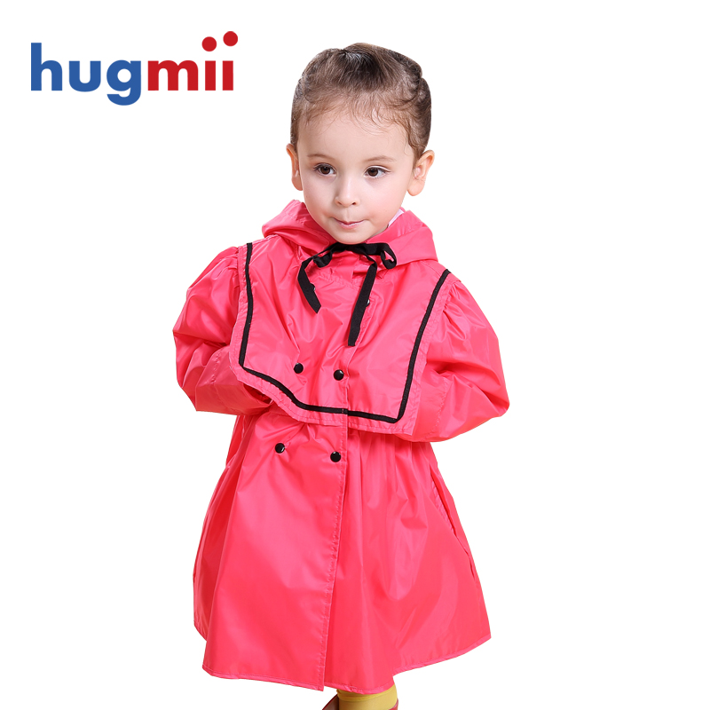 hugmii公主款儿童雨衣 宝宝中小女童学生婴幼儿风衣款雨披包邮