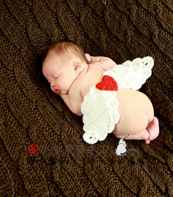 出租-爱心翅膀披肩  纯手工编织新生婴儿满月照百天照摄影服饰