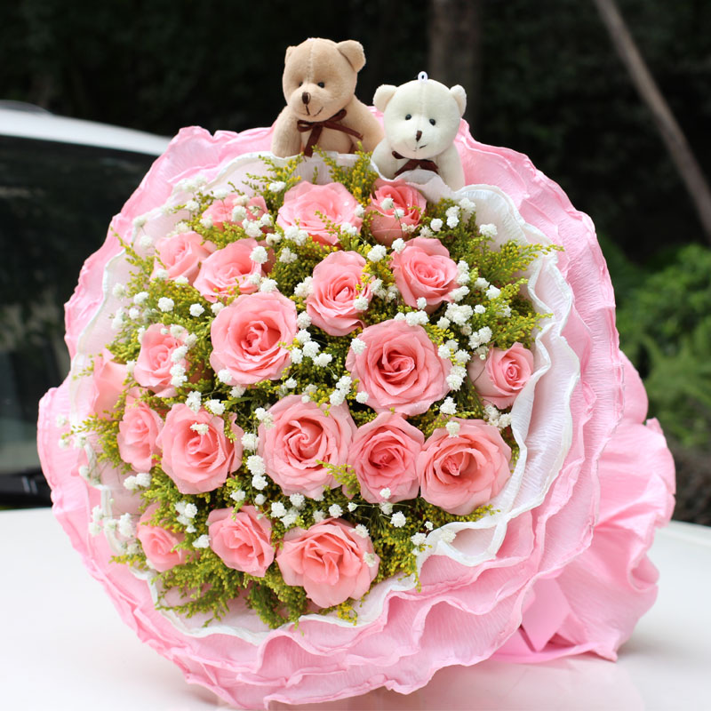 生日广州鲜花速递同城送花实体花店11朵戴安娜粉色玫瑰花束新品