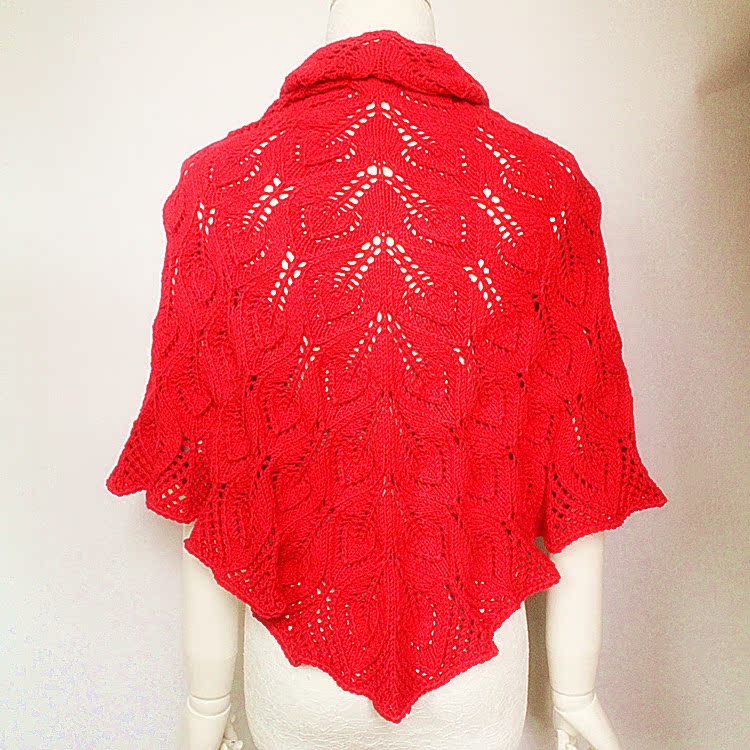 IVY[落叶GIAL]纯手工编织蕾丝红色三角披肩围巾斗蓬（需定制）