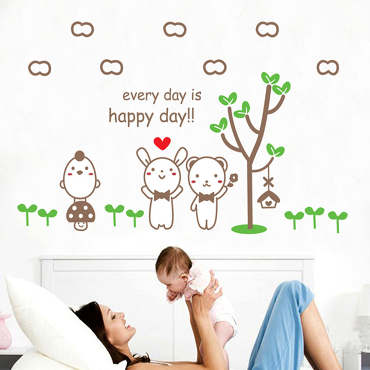 供应儿童房贴纸 环保可移除墙贴幼儿园用贴纸兔子云DM57-0123