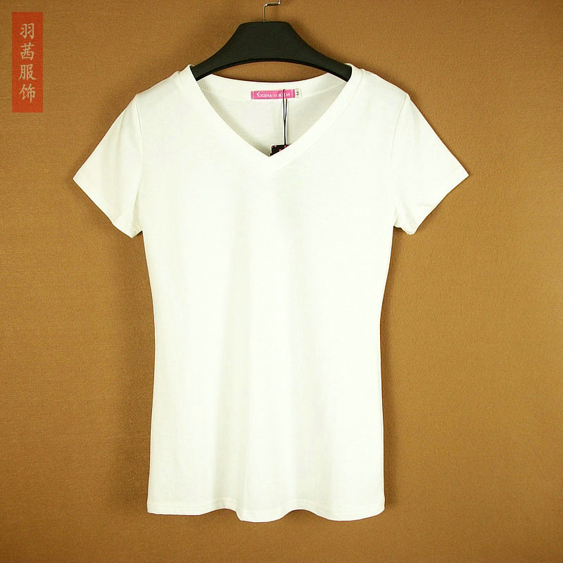 最新夏季新款韩版女装 休闲大码修身显瘦 V领女式打底衫 短袖T恤