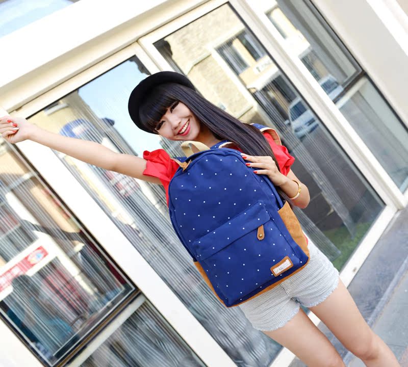 2015年新款韩版潮双肩包女 学院风帆布背包 旅行包 休闲学生书包