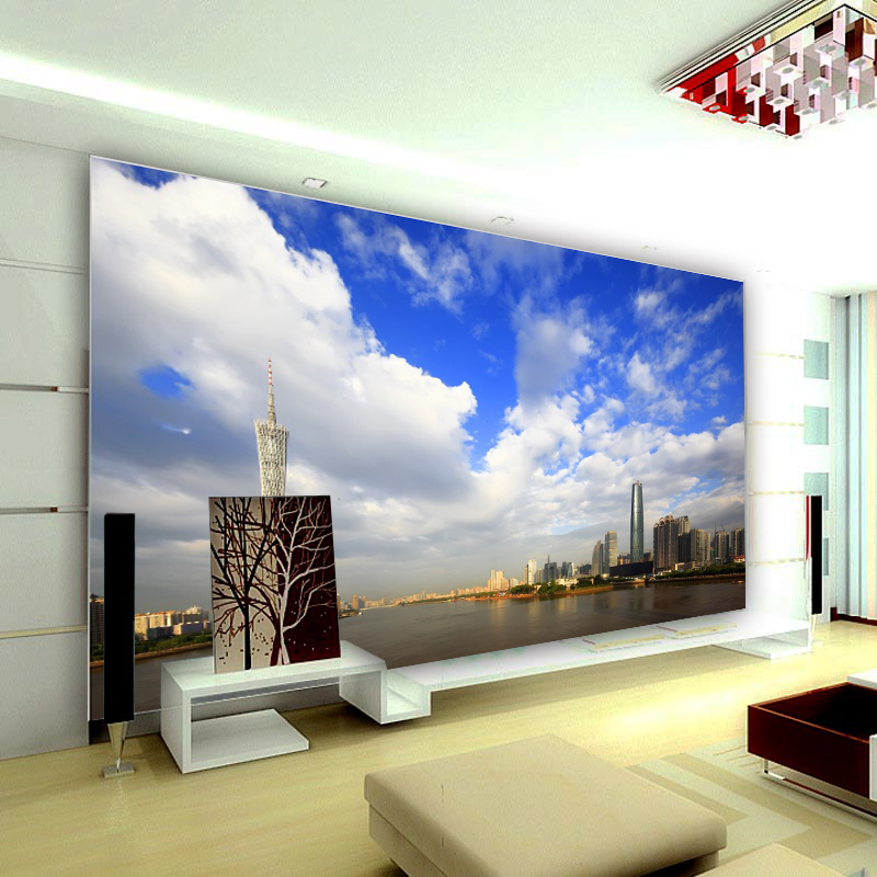 大型壁画客厅城市风光景蓝天白云 卧室电视沙发背景墙纸无纺布墙