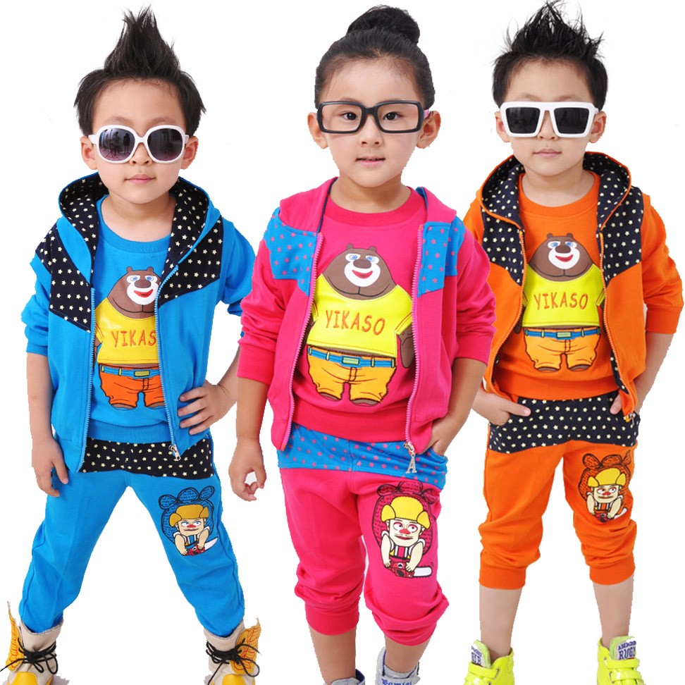 童装2015韩版新款男童女童秋装套装熊出没三件套儿童卫衣休闲套装