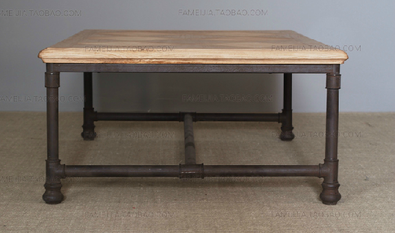 美式复古家具 铁艺茶几 做旧实木复古 实木客厅沙发桌 方桌 边桌
