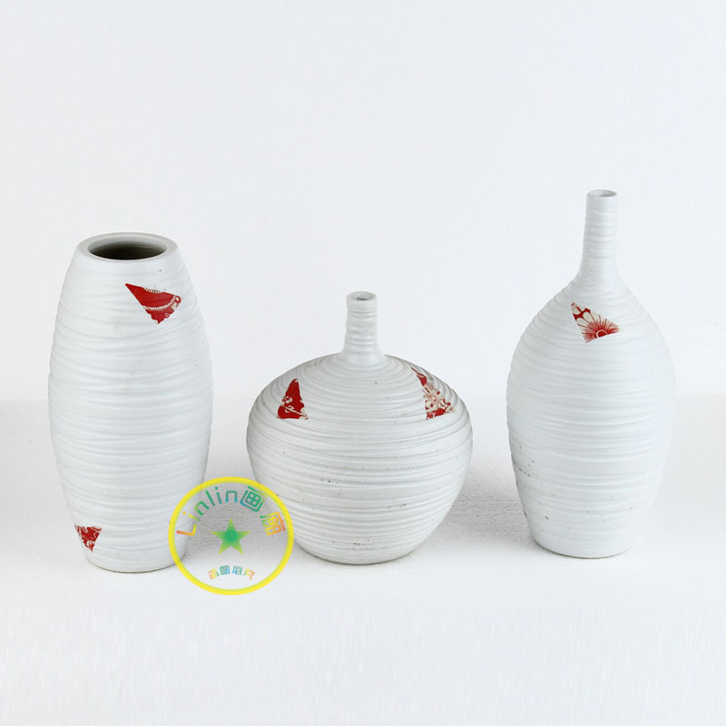 五折田园风格时尚陶瓷三件套摆件花点抽象装饰现代花瓶摆设工艺品