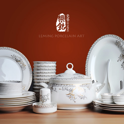 景德镇陶瓷器结婚送礼北欧风情56头韩式骨瓷餐具套装碗盘碟套装