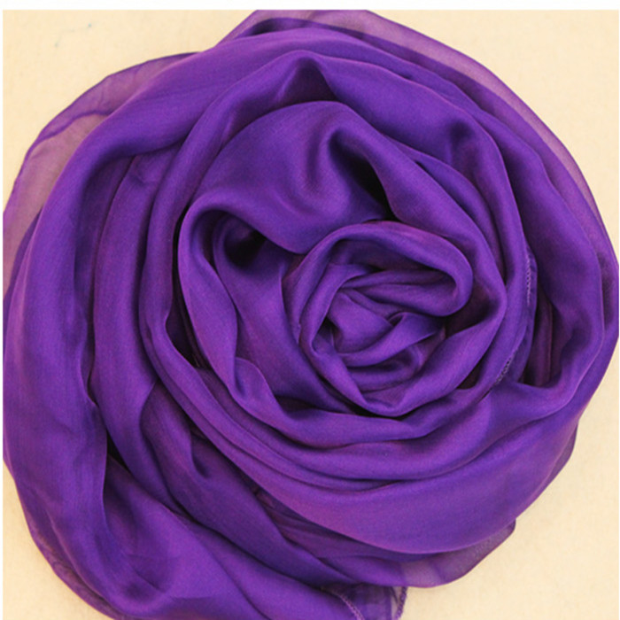 秋冬真丝丝巾桑蚕丝正品女长款 围巾披肩两用超长深紫色纯色围巾