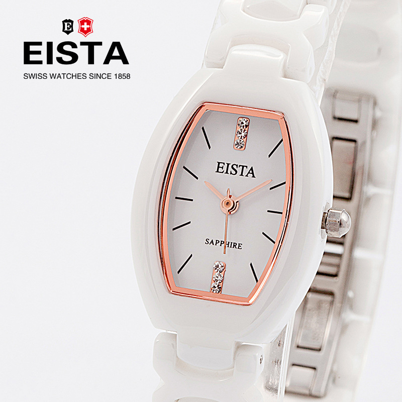 正品瑞士手表 EISTA亚时达 陶瓷女表学生手表 陶瓷白色表 3103