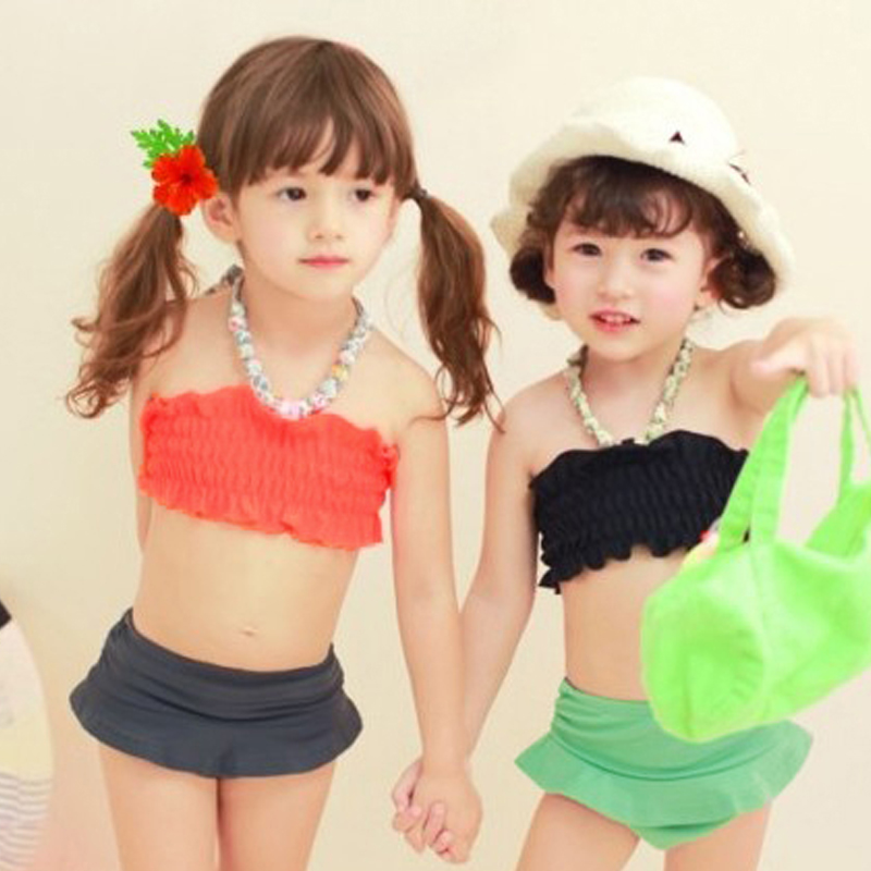 韩国泳衣 儿童泳衣温泉游泳衣 分体裹胸比基尼三件套 女童泳装